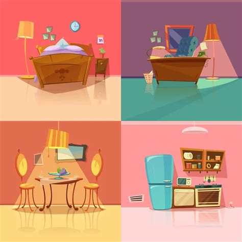 Little Girl Messy Bedroom Cartoon Vector Interior — Stock Vector