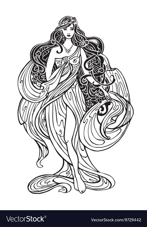 Woman stretching her arms back one continuous line vector. Art Nouveau styled woman Royalty Free Vector Image
