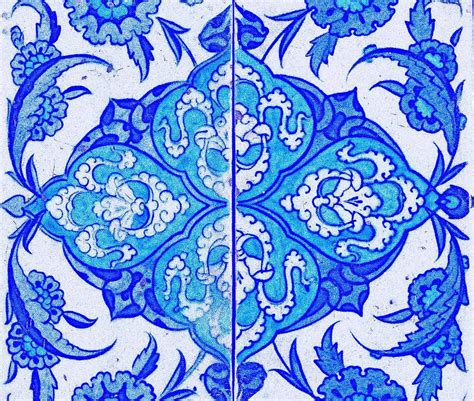 A Pair Of Iznik Blue And White Border Tiles Turkey Circa