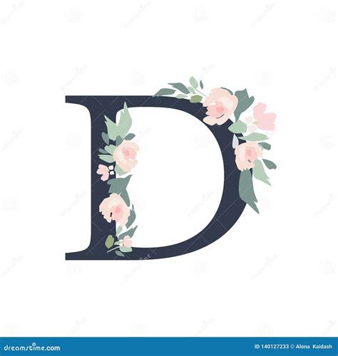 Floral Alphabet - Letter D with Flowers Bouquet Composition.M Stock