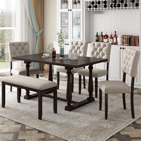 Harper And Bright Designs 6 Piece Dining Table And Chair Set With Special Shaped Legs