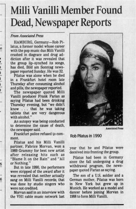Milli Vanilli Member Found Dead 06 Apr 1998 The Los Angeles Times