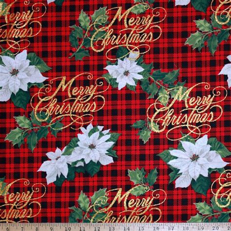 By 12 Yard Merry Christmas Plaid Golden Glitter Fabric Traditions