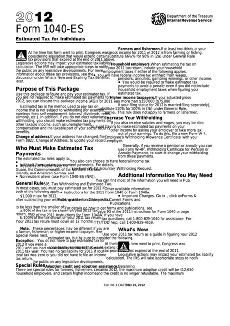 Fillable Form 1040 Es Estimated Tax For Individuals 1040 Form Printable