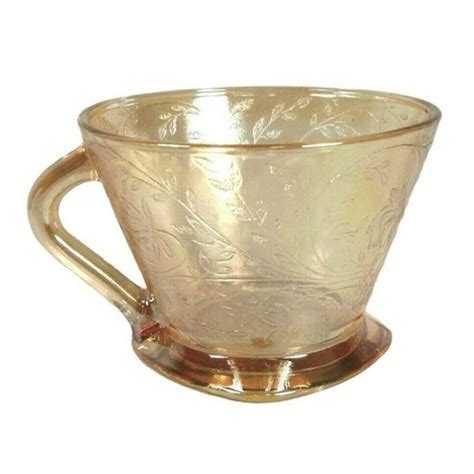 Jeannette Dining Vintage Louisa Iridescent By Jeanette Floragold Amber Carnival Glass Cup