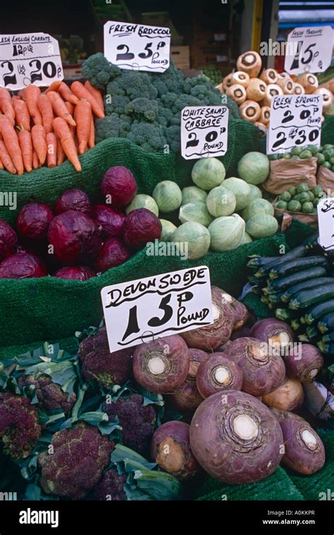Greengrocers Stall Selling Fruit And Vegetables In Kingston Upon Thames