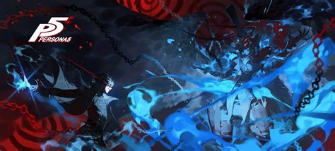 Mountain and clouds digital wallpaper, two anime character standing on wood branch facing mountain and red moon illustration. persona 5 kurusu akira black wings #chains anime games # ...