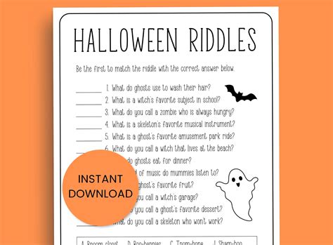 Halloween Riddles With Answers Riddle Me This Game For Kids Etsy