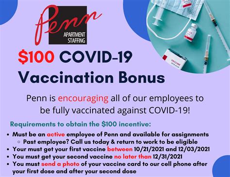 $100 Covid-19 Vaccination Bonus Copy - Penn Apartment Staffing