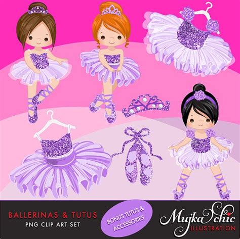 Ballerinas And Tutus Purple Glitter Clipart With Cute Etsy Clip Art