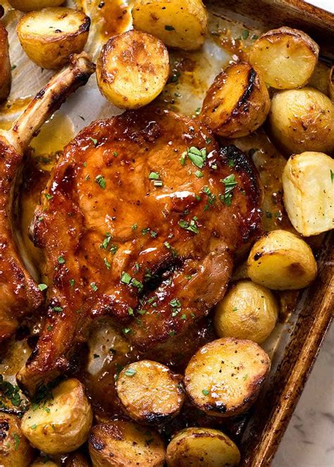 Thin cut bone in pork chops baked in the oven. Oven Baked Pork Chops with Potatoes | RecipeTin Eats