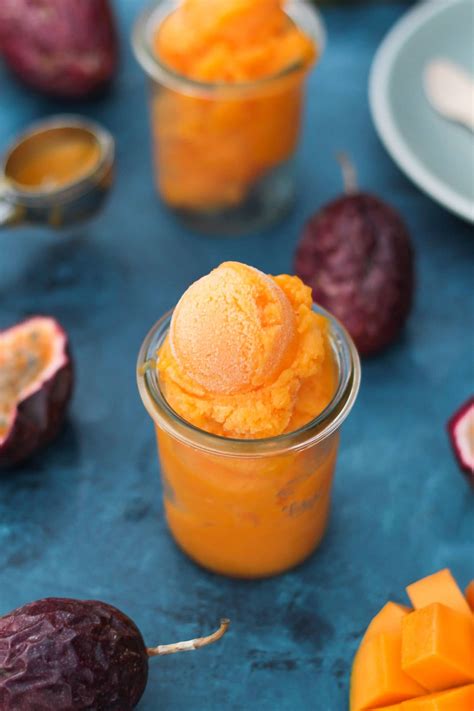 Mangoes are juicy stone fruit (drupe) from numerous species of tropical trees belonging to the flowering plant genus mangifera, cultivated mostly for their edible fruit. Mango Passion Fruit Sorbet - Le Petit Eats