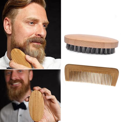 2pcs/set Men's Beard Brush & Comb Kit Boar Bristles Mustache Shaving