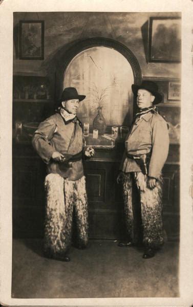 Two Men Dressed As Cowboys Wooly Chaps Saloon Studio Photos Postcard