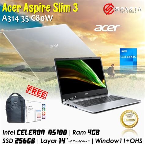 Jual Acer Aspire 3 Slim A314 35 C80W Celeron N5100 Ram 4GB 256GB SSD