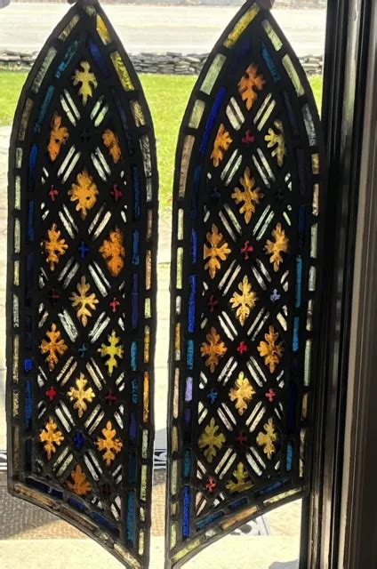 Antique Gothic Fired Leaded Stained Glass Church Windows Kites Set 2 Phila Pa 555 00 Picclick