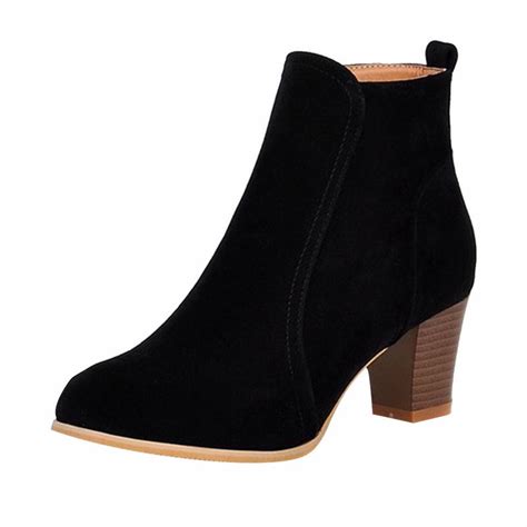 buy fashion ankle boots for women booties heels black leather fall pointed toe shoe at