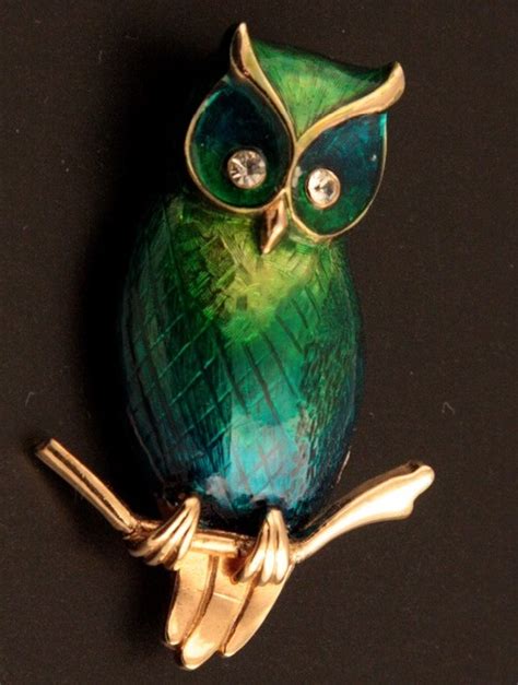 Boucher Vintage Brooch Owl Crystals Enamel Kaleidoscope Effect