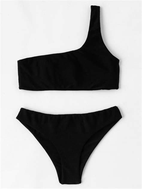 Bikini Babes Bikini Sets Bikini Bottoms Black One Shoulder Top One Shoulder Bikini Ropa