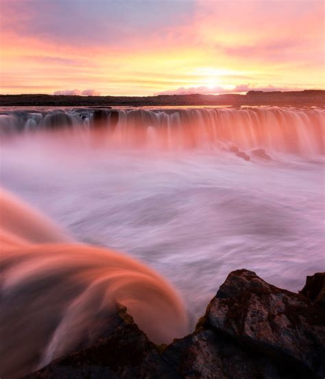 Selfoss Waterfall Sunset By Madspeteriversen