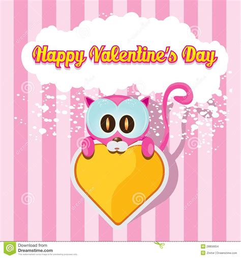 Vector Cute Cartoon Pink Cat Holding Heart Stock Vector