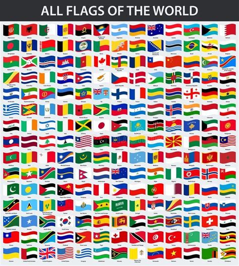 All Flags Of The World In Alphabetical Order Waving Style Stock