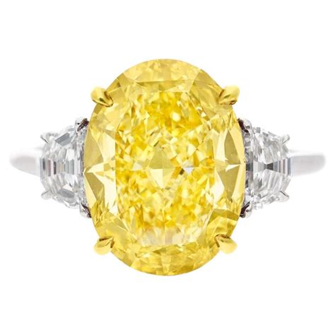 5 Carat Gia Radiant Cut Fancy Yellow Diamond 950 Platinum Ring For Sale