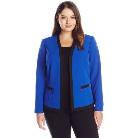Kasper Womens Plus Size Stretch Piped Flyaway Suit Jacket Plus Size