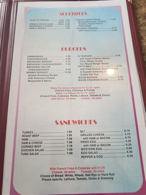 Menu At Broadway Lunch Restaurant Schenectady