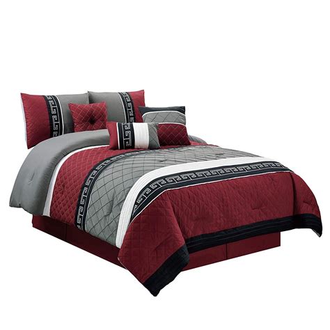 Instantly upgrade your bedroom style with the jade + oake geo colorblock comforter set, which features muted green and grey geometric prints. Chezmoi Collection 7-Piece Burgundy Red, Black, Gray ...