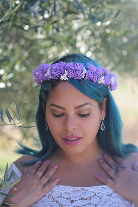 Purple White Flower Crown Boho Bridal Headpiece Hair Piece Purple