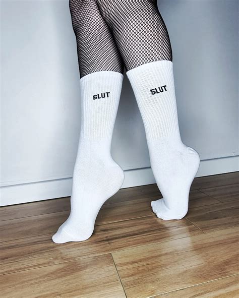Slut Socks Crew Fun White And Black Socks Dancer Casual Street Etsy