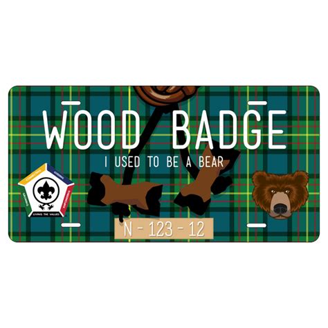 Wood Badge License Plate Beads With Bear