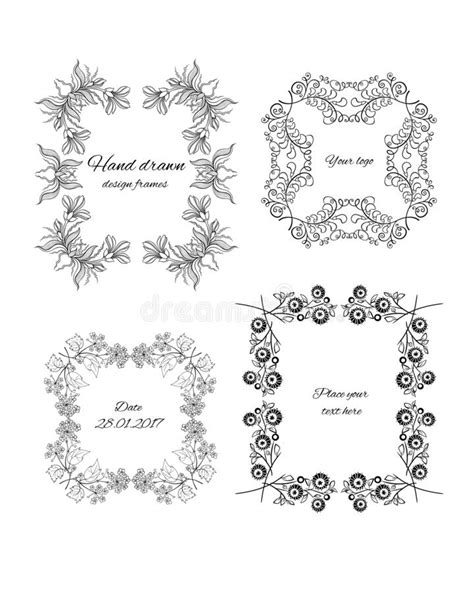 Sketch Floral Decorative Design Elements Set Of Beautiful Frames Corner