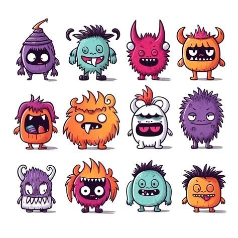 Hand Drawn Set Of Cartoon Cute Monsters Halloween Design Monster Face Monster Cartoon Set Png