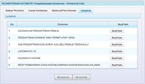 Ianya berbeza dan telah diperuntukkan kepada setiap kenderaan leh pengilang kenderaan. Borang Permohonan Tukar Enjin Jpj