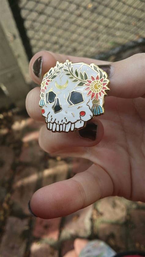 Ornate Skull Hard Enamel Pin With Floral Wreath Skull Pin Etsy