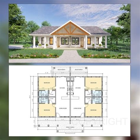 Gable Truss Duplex House Plan Design 1820 Sf Modern Etsy Duplex