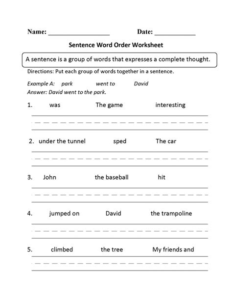 Free Printable Worksheets Sentence Structure
