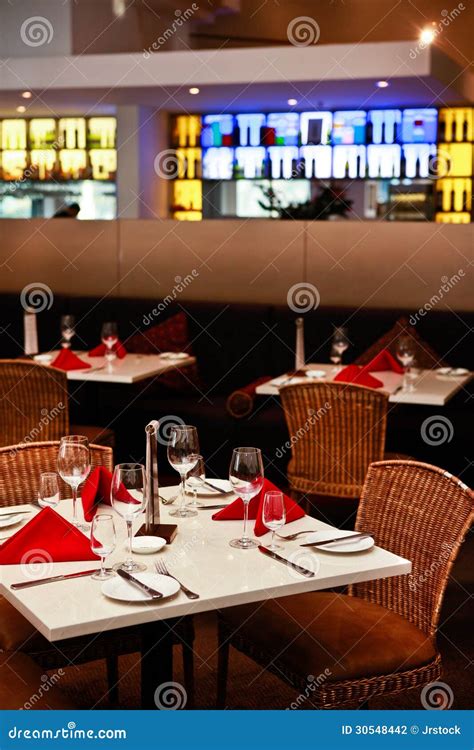 Table Settings In A Restaurant Interior Stock Photo Image Of Food
