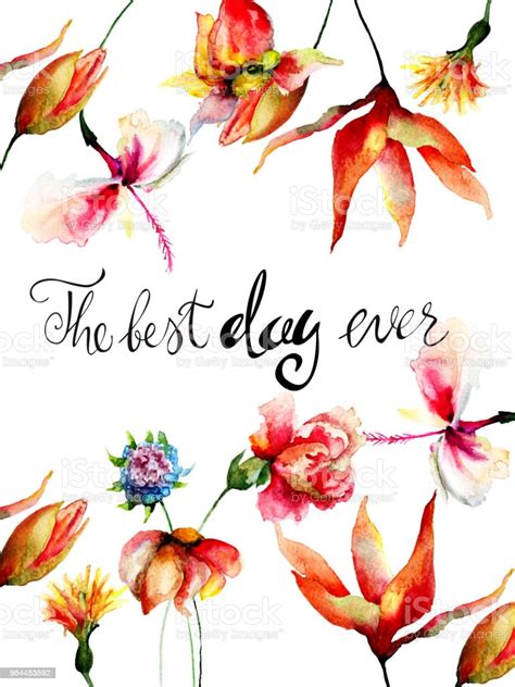 Colorful Flowers With Title The Best Day Ever Stock Illustration
