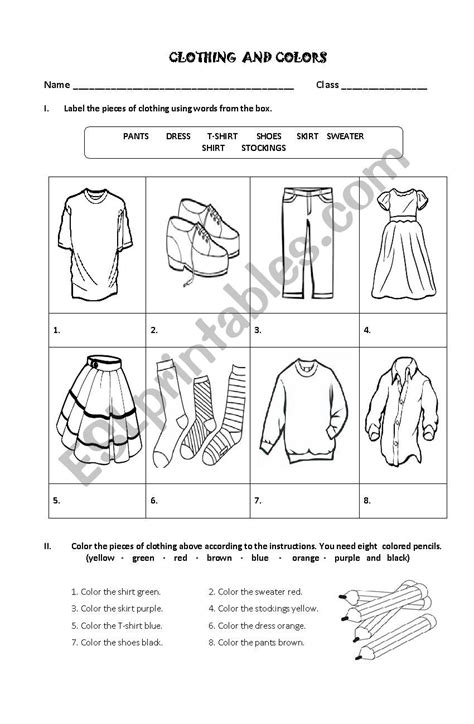 Clothing And Colors Esl Worksheet By Miss Marta