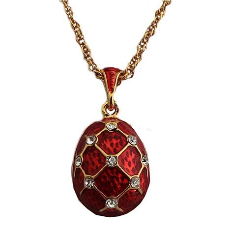 Fabergé Egg Pendant With Ruby Red Swarovski 18 Crystals Elements And Its Chain Pendant Ruby