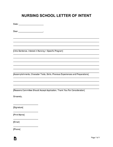 Sample Letter Of Intent For Nursing Program The Document Template