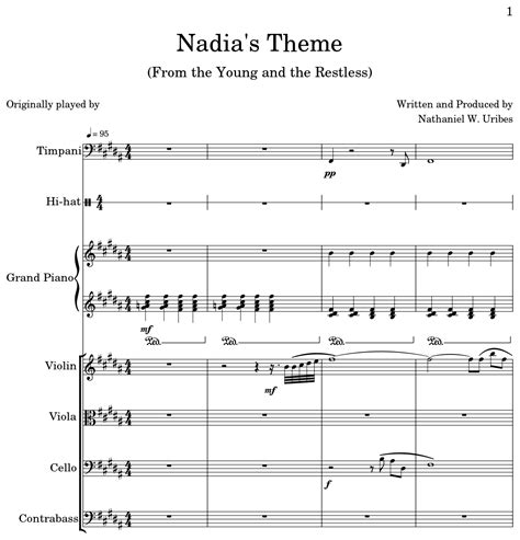 Nadia S Theme Sheet Music For Timpani Piano Violin Viola Cello