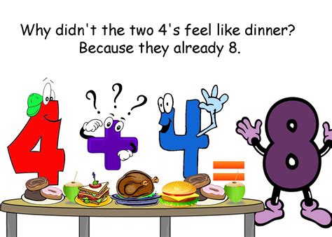 Why Didnt The Two 4s Feel Like Dinner Funny Math Jokes Math Jokes