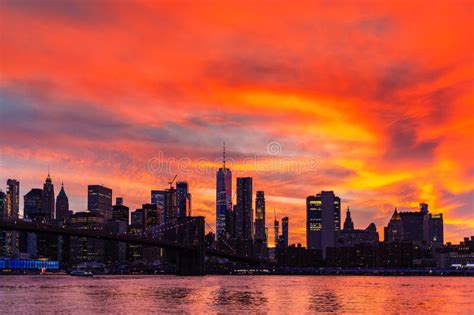 Brooklyn Bridge And Manhattan At Sunset Stock Photo Image Of