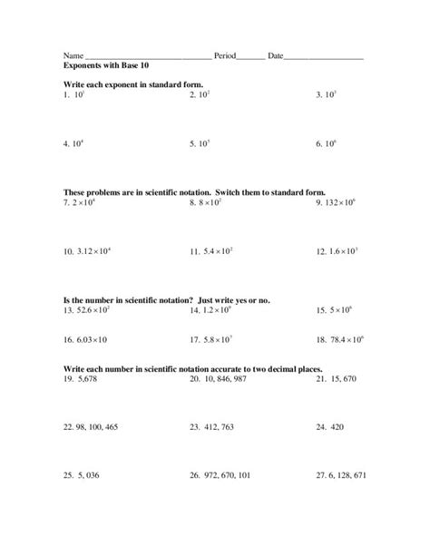 Exponents With Base 10 Worksheet For 7th 9th Grade Lesson Planet