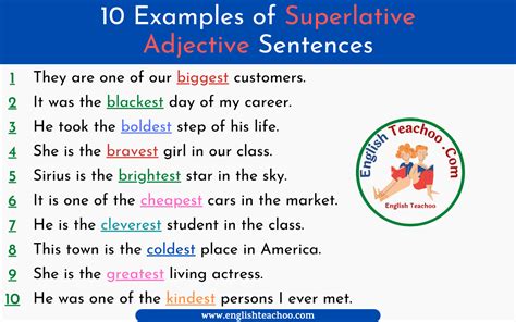 10 Examples Of Superlative Adjective Sentences EnglishTeachoo