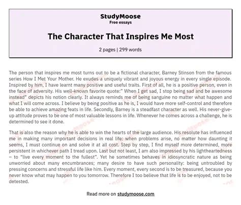 The Character That Inspires Me Most Free Essay Example